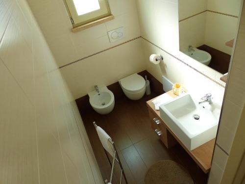 孔韦尔萨诺Delle Forche的一间带水槽、卫生间和镜子的浴室