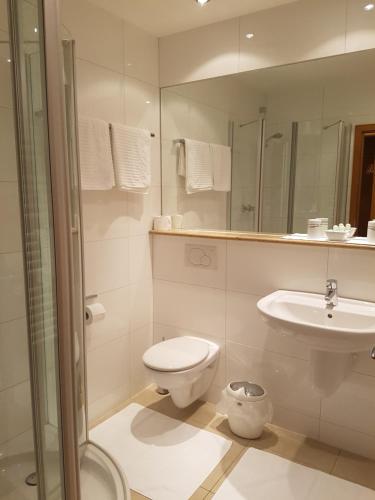 纽伦堡加尔尼凯穆尔酒店的浴室配有卫生间、盥洗盆和淋浴。