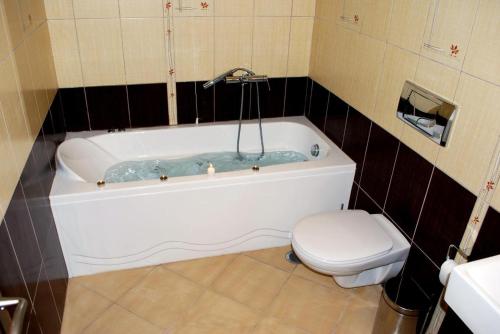 斯基罗斯岛维纳海滩公寓式酒店的带浴缸和卫生间的浴室。