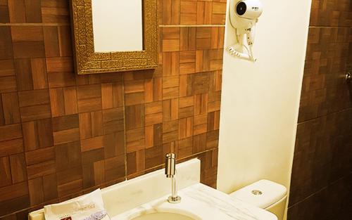 圣保罗Hotel Flor的一间带卫生间和镜子的浴室