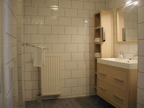 登海尔德Hotel Studio Bosch Duin Strand的白色的浴室设有水槽和淋浴。