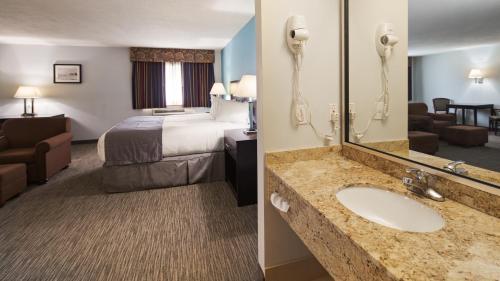 West Coxsackie贝斯特韦斯特新巴尔的摩酒店的酒店客房设有一张床和一间带水槽的浴室