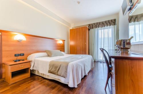 拉奎拉费德里科二世酒店的配有一张床和一张书桌的酒店客房