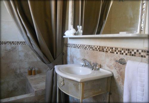 圣安东尼奥德阿雷科Hotel Draghi的一间带水槽和淋浴帘的浴室