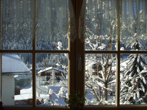 卡纳泽伊La Campagnola的窗户享有雪覆盖的庭院的景致。