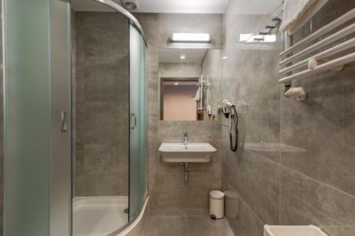 格里兹鲍WIND Hotel的一间带水槽、卫生间和淋浴的浴室
