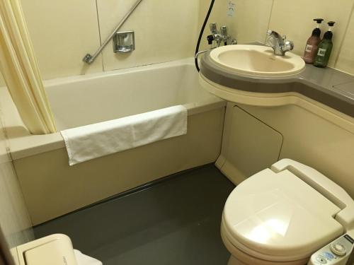 增田瑞穗石见增田旅馆的一间带卫生间和水槽的小浴室