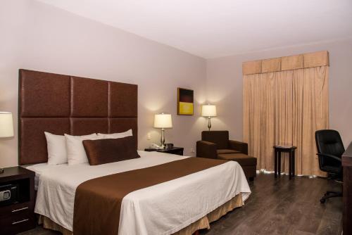蒙特雷华丽蒙特利酒店的配有一张床和一把椅子的酒店客房