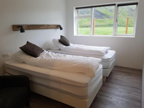 Bólstaðarhlíð波尔斯塔奥尔里奥旅馆的带窗户的客房内的两张床