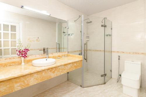 头顿罗姆里斯酒店的一间带水槽和淋浴的浴室