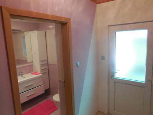 索卡Apartmaji in Sobe Cuder的一间带水槽和镜子的浴室