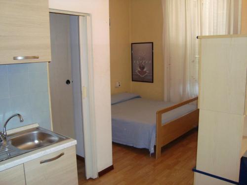利沃诺Giappone Inn Flat的一间带床和水槽的小卧室