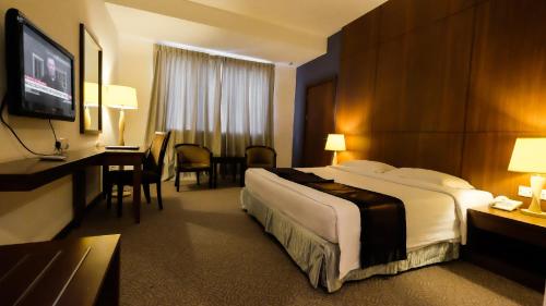 斯里巴加湾市文莱时代大酒店的酒店客房设有一张大床和一台电视。