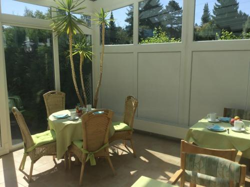 巴特萨克萨富罗瑙全景酒店的一间带桌椅和窗户的用餐室
