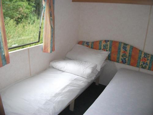巴拉caravan nestled away amongst trees on edge of farm yard的小型客房 - 带2张床和窗户