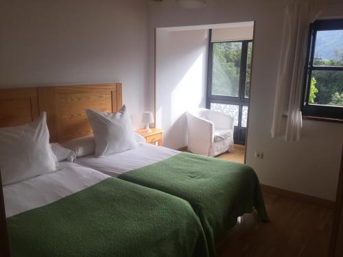波特斯Apartamentos Casa de la Abuela的一间卧室配有一张带绿毯的大床