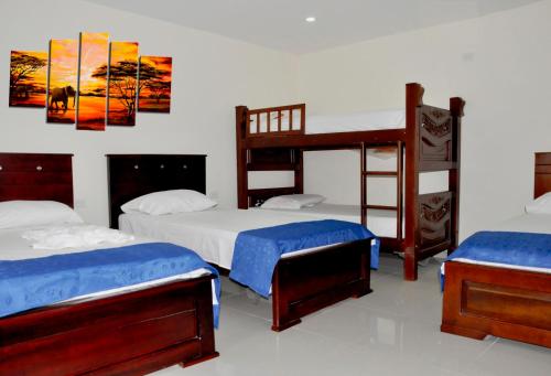 巴耶杜帕尔Hotel Arce Plaza的一间卧室设有两张双层床和梯子