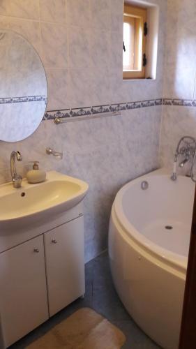 特尔乔夫Chalupa JANINA的一间带水槽、浴缸和镜子的浴室