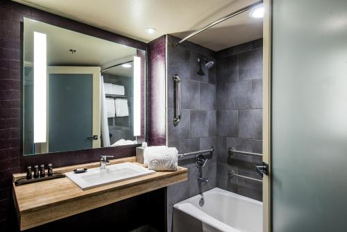棕榈泉佐索酒店的浴室配有盥洗盆、镜子和浴缸