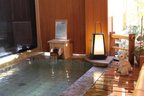 嬬恋村哈奈奇旅馆的一间设有游泳池的客房,