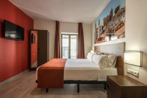 卡塞雷斯巴鲁阿尔特公寓的配有一张床和一台平面电视的酒店客房