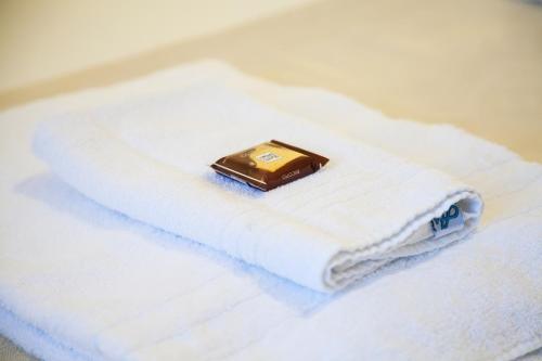 巴斯基里奥波顿德白哥里酒店的肥皂坐在白色毛巾上