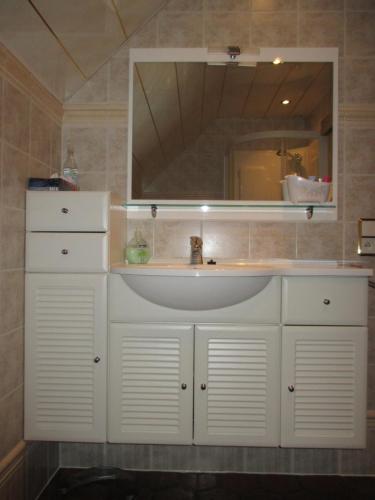 里提Vakantieverblijf-Beestenboel的浴室设有白色水槽和镜子