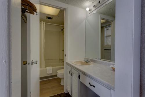利特尔顿东大门汽车旅馆的一间带水槽、卫生间和镜子的浴室
