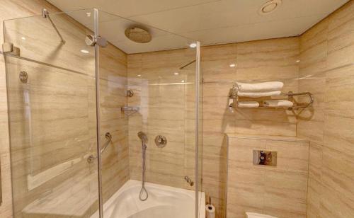 耶路撒冷耶路撒冷市中心酒店的带淋浴和玻璃淋浴间的浴室