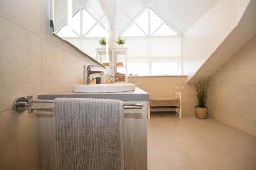 哈纳弗约德尔Thorsplan Luxury Apartment的一间带水槽和水槽的浴室