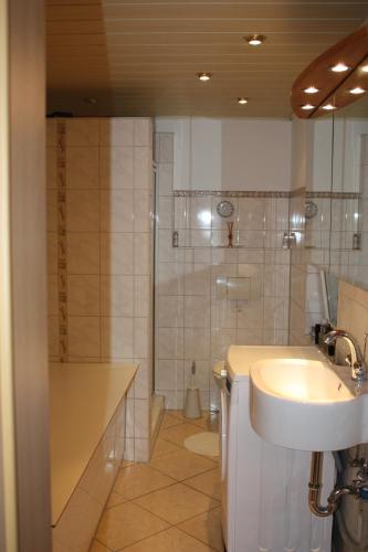 灵斯海姆普瑞美尔萨民宿的一间带水槽和淋浴的浴室