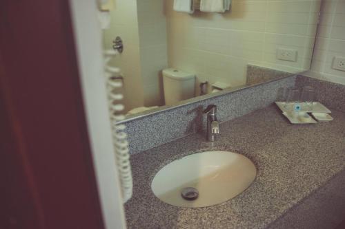 碧瑶碧瑶 - 埃尔西利图酒店的浴室的柜台设有水槽和镜子
