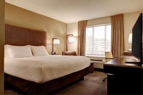 贝尔维尤西雅图贝威尔凯悦酒店的配有一张床、一张书桌和一扇窗户的酒店客房