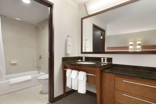 波特兰波特兰机场/喀斯喀特车站君悦酒店的一间带水槽、卫生间和镜子的浴室