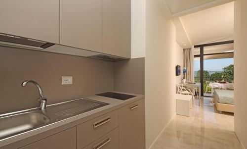 西尔米奥奈假日公寓酒店的厨房配有水槽和台面