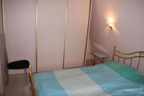 德鲁斯基宁凯Butas Prie Nemuno的一间小卧室,配有一张床和一把椅子