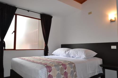 派帕Apartahotel Doble3的一间卧室设有一张大床和窗户