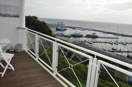 萨斯尼茨Villa Prinz Heinrich _ Panoramabli的享有码头景致的阳台