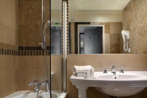 里尔欧洲里尔装饰艺术酒店的一间带水槽和淋浴的浴室