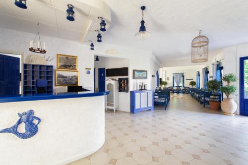 埃夫迪洛斯阿瑟拉酒店的客厅拥有蓝色和白色的墙壁,大堂