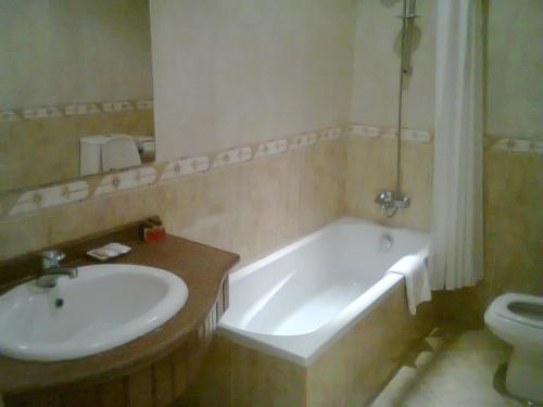 沙姆沙伊赫Desert View Sharm Hotel的一间带水槽、浴缸和卫生间的浴室