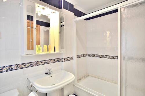 巴雷罗斯A Mariña Adelina的白色的浴室设有水槽和淋浴。