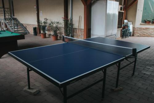 塞克萨德SZÉP KERT VENDÉGHÁZ的房间里的一张蓝色乒乓球桌