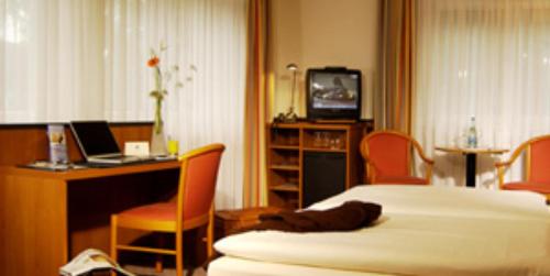施韦特施彻韦德安德瑞森酒店的酒店客房配有一张床、一张书桌和一台电视。