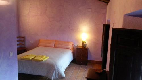 La NavaCasa Rural del Rio的一间卧室配有一张床,上面有两条毛巾