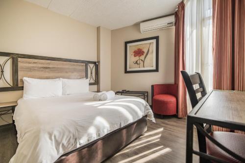 比勒陀利亚Hotel 224 & Apartments的配有一张床和一张书桌的酒店客房