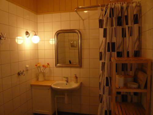 内斯比恩赫加勒德盖斯特加德酒店的一间带水槽和镜子的浴室