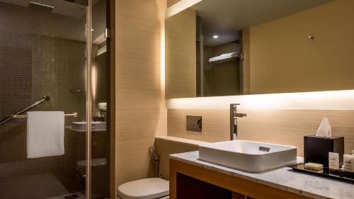 浦那普纳信佳瓦迪凯悦嘉轩酒店的一间带水槽、卫生间和镜子的浴室