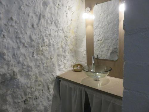 吕讷Gîte en Touraine的一间带碗水槽和镜子的浴室