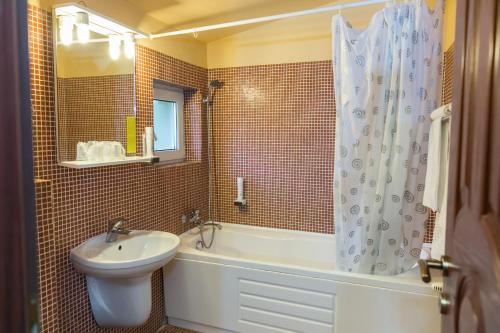锡吉什瓦拉特兰西瓦尼亚酒店的一间带水槽、浴缸和卫生间的浴室